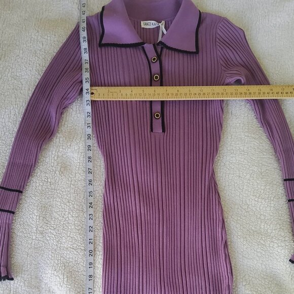 GRACE KARIN Long Sleeve Sweater Dress Button Knit Slim Fit Casual V Neck Bodycon - Picture 8 of 8